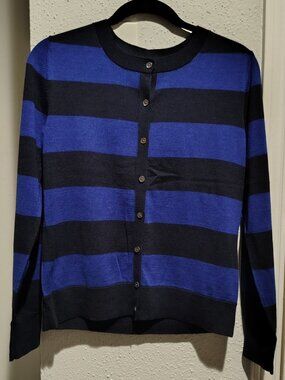 NWT Banana Republic Black and Blue Striped Merino Wool Cardigan